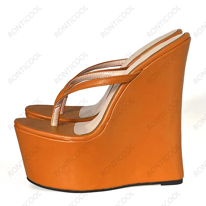NONE Ronticool Handgemachte Damen Sommer Pantoletten Sandalen Keile High Heels Runde Zehen Schwarz Cosplay Schuhe Damen US Plus Größe 4-15 4
