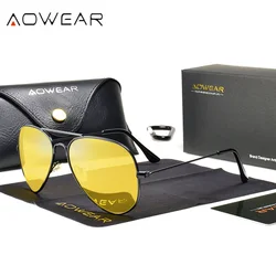 AOWEAR marka 3025 gogle Vision Night okulary dla kierowców spolaryzowane lotnictwo żółte okulary mężczyźni Night Vision Pilot okulary