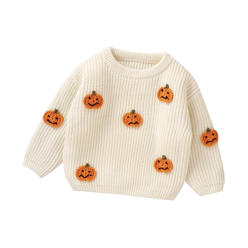 New Baby Boys Girls Clothes Winter Orange Halloween Pumpkin Knit Newborn Infant Unisex Sweaters Pullovers Purple Toddler Jumpers