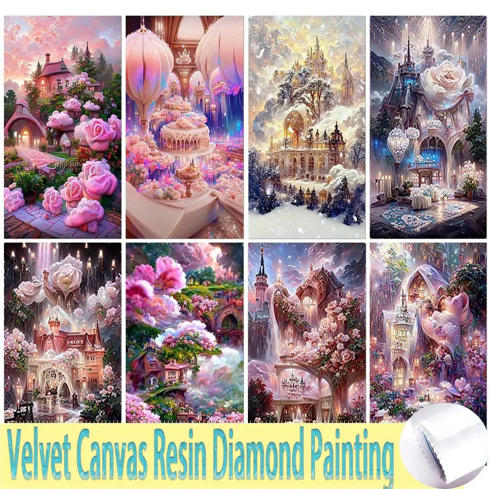 5D DIY Full Square Canvas Resin Diamond Painting Rhinestones House Garden Road Diamond Embroidery Flower River Landscape Puzzle