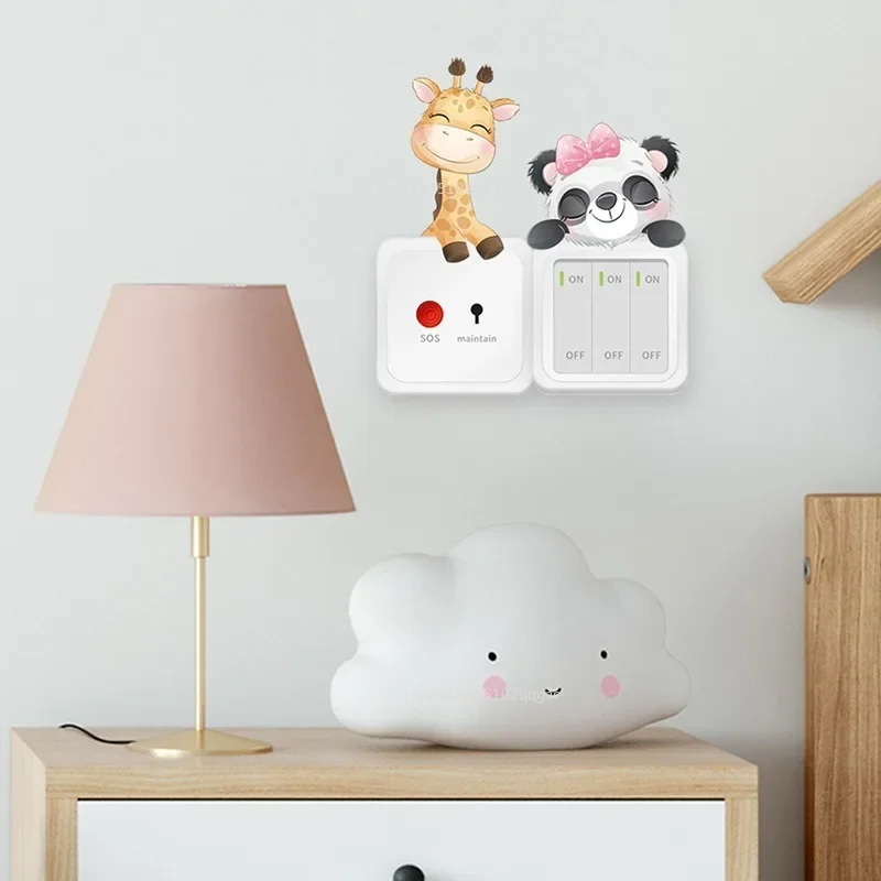 Lovely Switch Stickers for Kids Room Cartoon Elephant Rabbit Panda Giraffe Wall Decals Power Socket Stickers Baby Room Decor