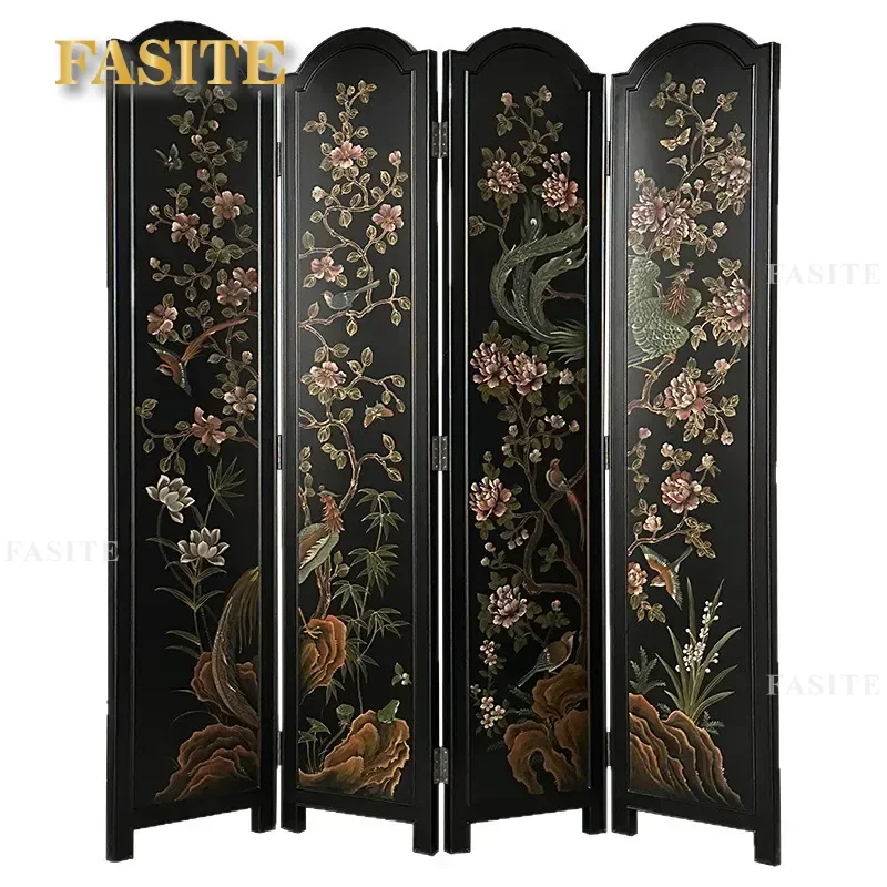 For American Retro French Medieval Designer Folding Screen Mobile Living Room Partition Porch Small Apartment Movable