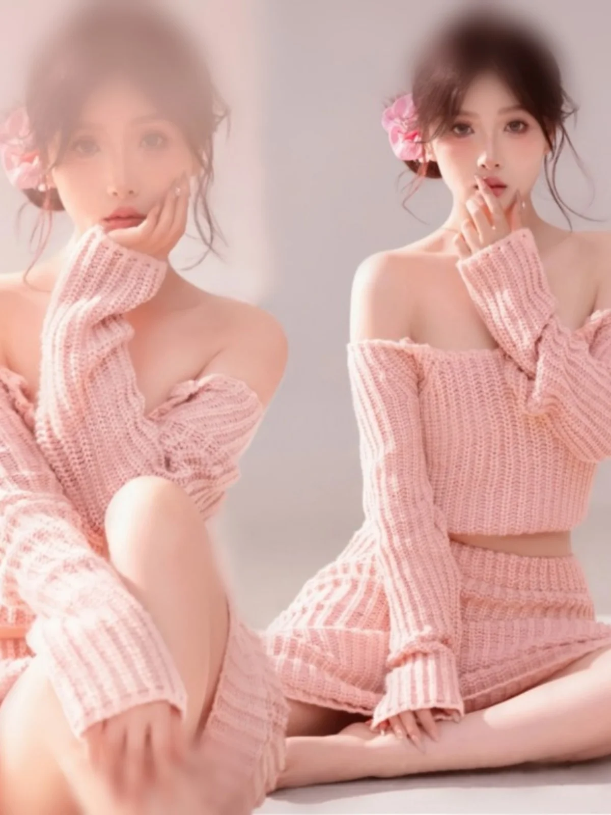 

Нежный простой вязаный комплект из серии светлых оттенков для фотосессий в студии: осенне-зимняя новинка для девочек, одежда для художественных портретов