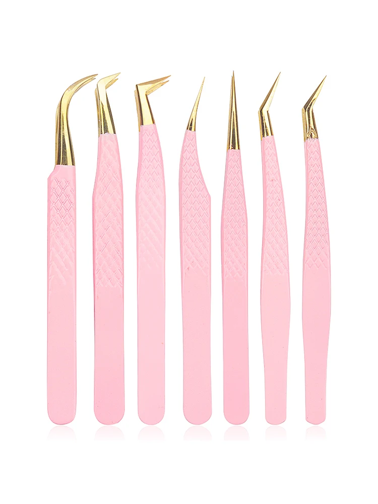 1 stücke Rosa Edelstahl Wimpern Pinzette Augenbraue Haar Entfernung Pinzette Hohe Präzision Wimpern Verlängerung Clip Make-Up-Tools – Detail 6