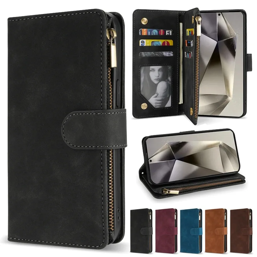 Wallet Multi-Card Zipper Kickstand Flip Leather Case For Samsung S25 S24 Ultra S23 S24FE A16 A06 A05S A55 A35 A25 A15 A53 A54