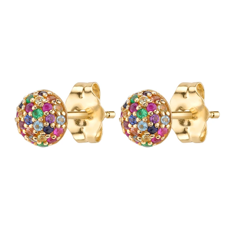 KEYOUNUO Gold Filled Silver Color Rainbow Zircon Stud Earrings For Women CZ Ball Colorful Earring Wedding Jewelry Wholesales