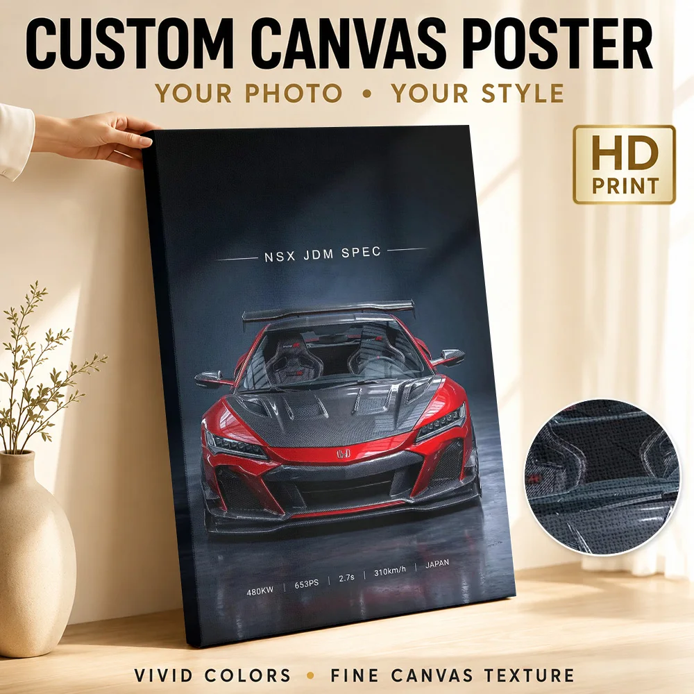 Sleek red Sports NSX Type R  Spec car Canvas Painting Poster Personalized Retro Automotive Canvas Wall Art for Game Room Decor