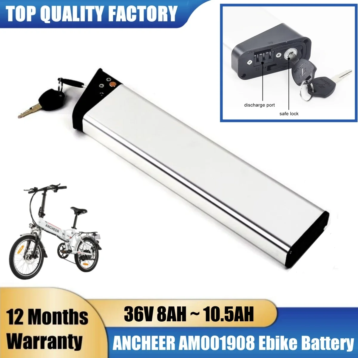 ANCHEER AM001908 Electric Bicycle Lithium Battery 36V 8Ah 9.6Ah 10.5ah fit for City Commuter Folding Electric Bike