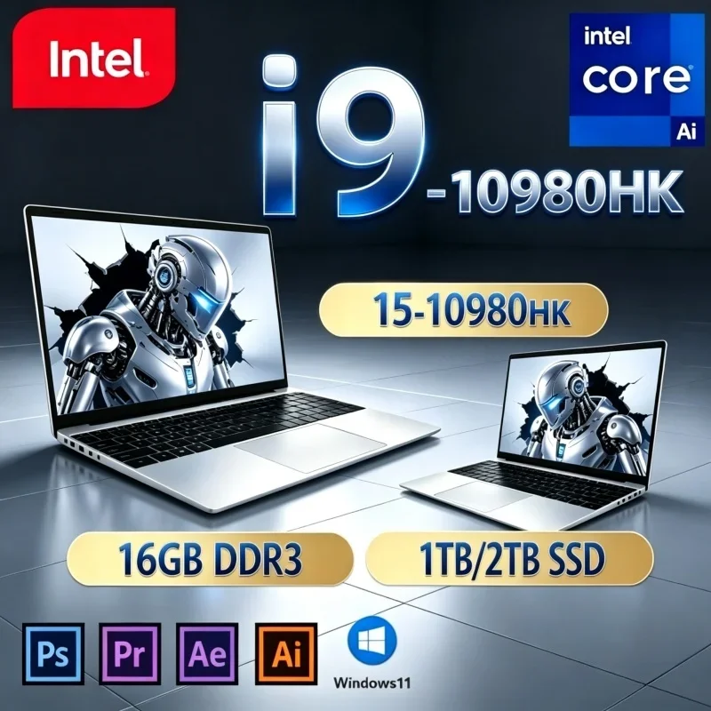 2026 Big‑Capacity 15.6 Inch FHD Laptop I9‑10980HK 120Hz IPS 16/32GB RAM 2TB SSD Win11 Large Storage Office Notebook