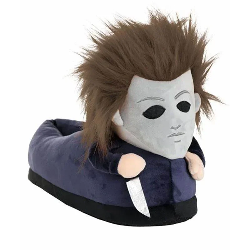 Rytanda Halloween Plush Slippers Michael Myers Winter Funny Soft Warm Non-Slip Shoes Women Men Indoor House Flat With Slipper