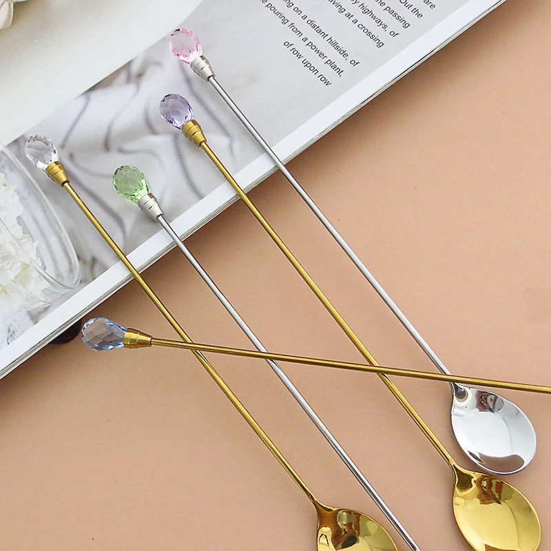 

1PC Stainless Steel Crystal Spoon Set Teaspoon Coffee Spoon Cute Ice Cream Dessert Spoon Gold Spoon For Coffee Cocktail Mug