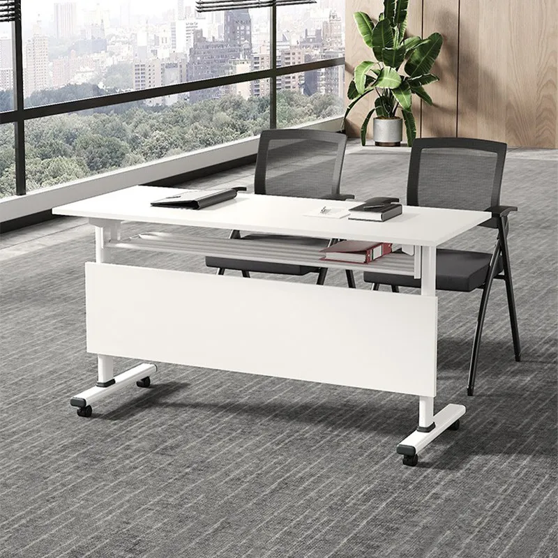 Folding Bamboo Training Conference Table Office Desk Movable Modular Freely Combinable Minimalist Design Chairs