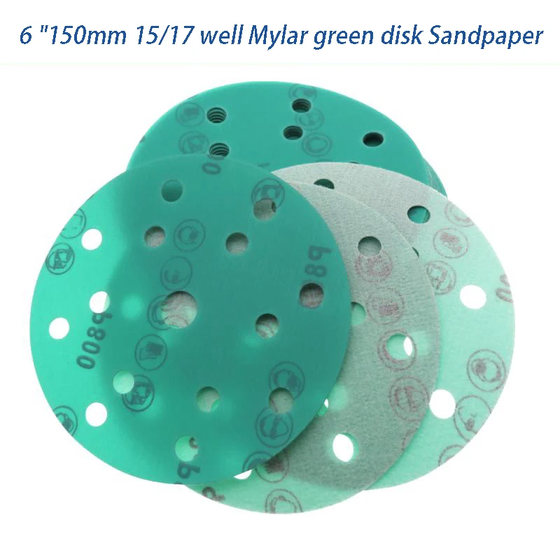 

6 Inch 150MM 15 17 Holes 60-2000 Grits Hook and Loop PET Film Aluminum Oxide Wet&Dry Sandpaper Sanding Disc for Car Paint