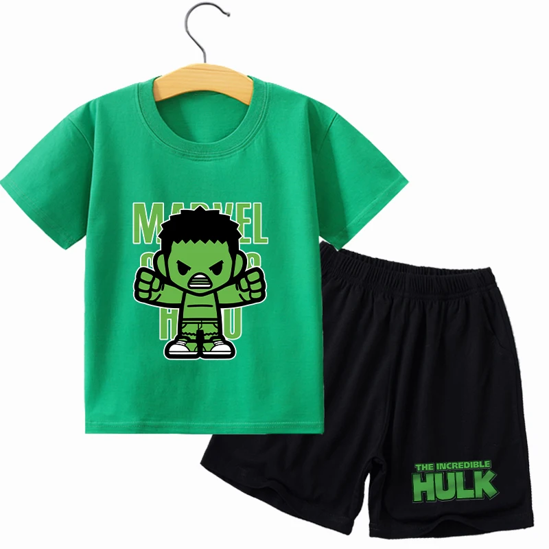 Hulk Marvel Outdoor Sports Clothes Set Anime Movie Cartoon Print for Kids Infant Baby Childern Home Pajamas T-Shirt Short Summer