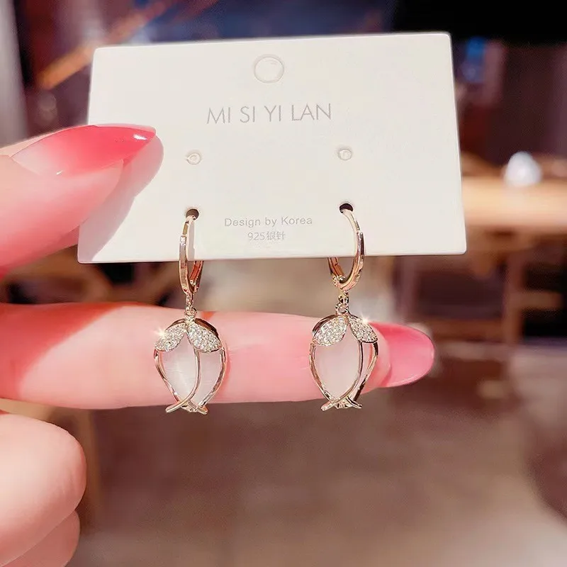 

Korean Fashion Elegant Shiny Crystal Earrings For Women Cat Eye Stone Earrings Trendy Luxury Vintage Jewelry Party Gifts