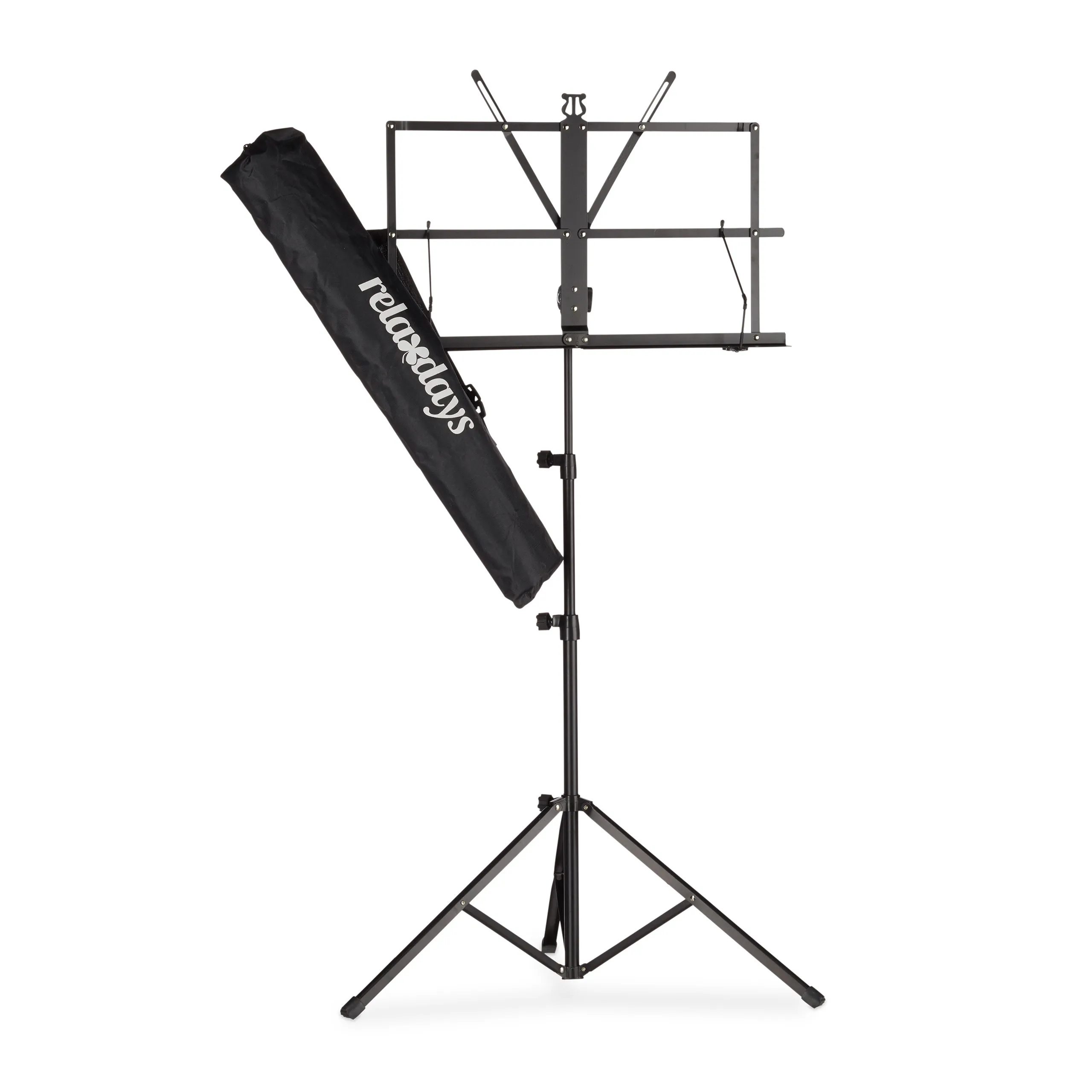 Leggio per spartiti musicali, pieghevole con borsa, regolabile in altezza 60-130 cm, in ferro, nero, supporto per orchestra, Relaxdays