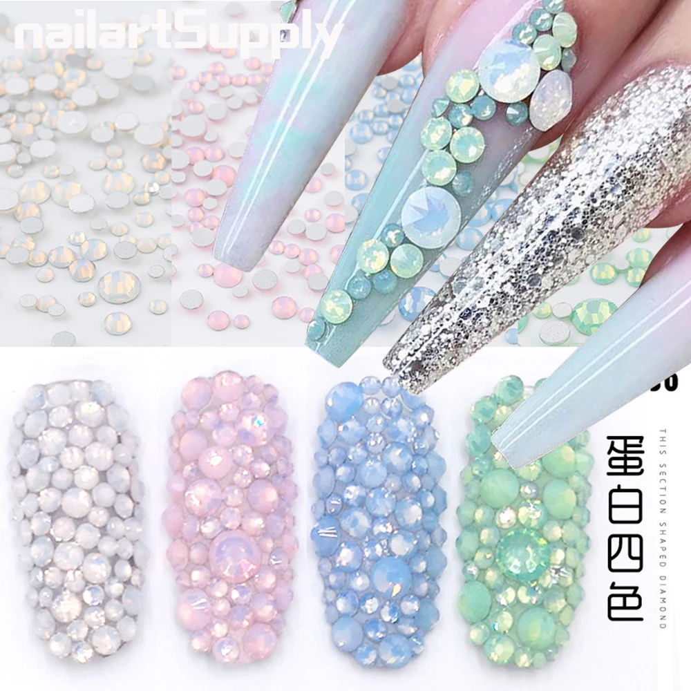 

1440Pcs Opal Rhinestones for Nail Art Decoration，Flatback Glass Crystal Nail Diamond Gems， Opal Strass Stones Manicure Ornament