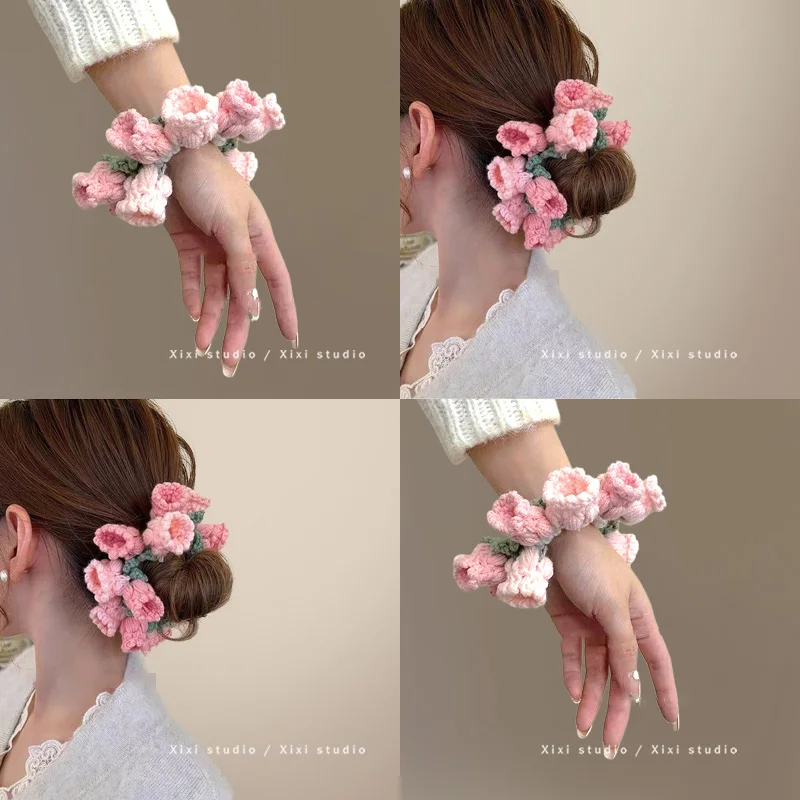 

You listen to the flowers! Lily of the Valley hair band! Wool flower large intestine hair rope girl heart rope women's hair reel