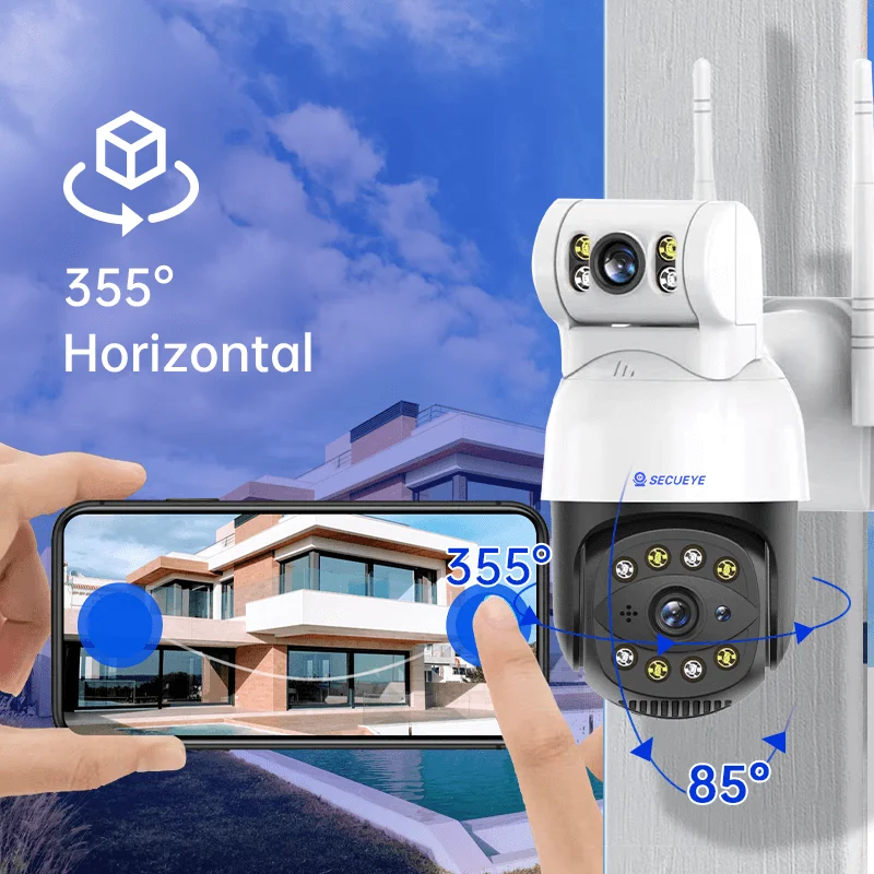 4MP Outdoor Wifi Dual Screens Bullet and PTZ Linkage Waterproof Security Two Way Audio Ai Human Tracking Security Camera