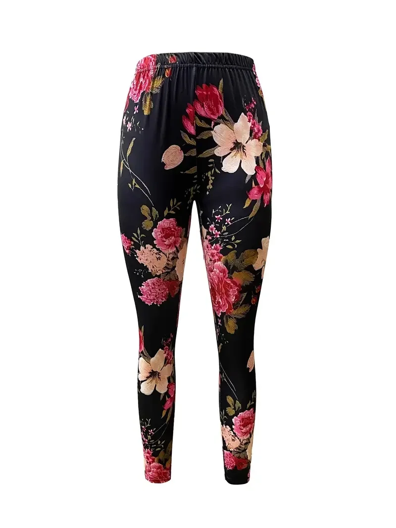 Floral Print Skinny Leggings, Casual Every Day Stretchy Leggings, Women\'s Clothing