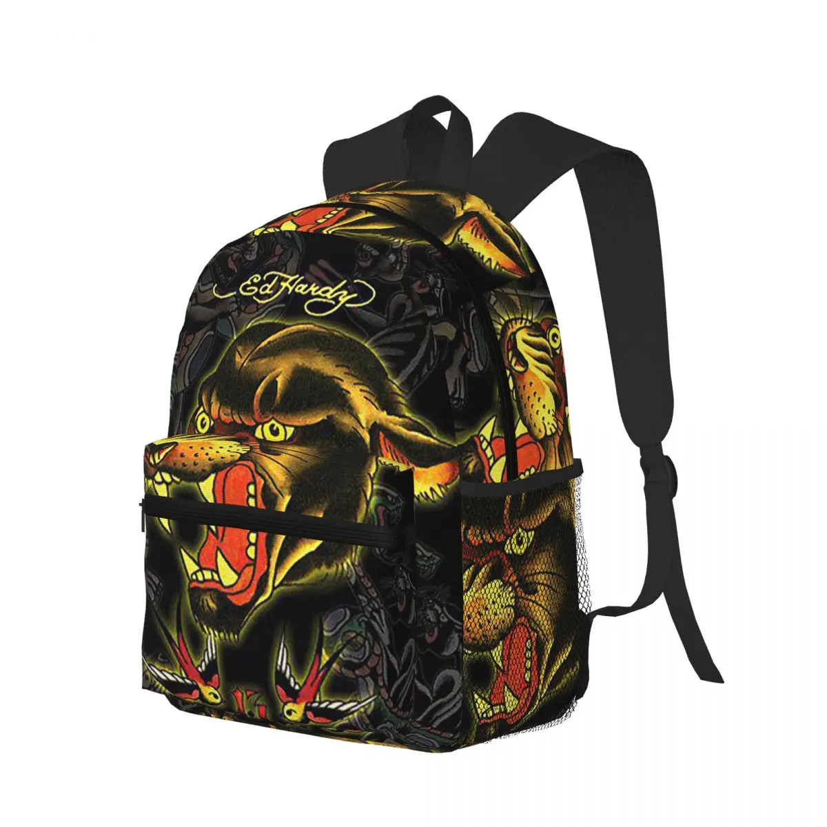 Ed-hardy Tattoo Tiger Skull Student Backpack School Bag Hiking Travel Daypack for Boys Girls Bookbag Shoulder Bags