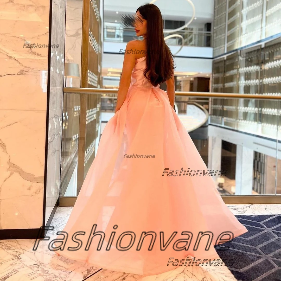 Fashionvane Customized Noche Beaded Strapless Ruched Prom Dreses with Long Flutters Dubai Party Women Wear Formal Evening Dress