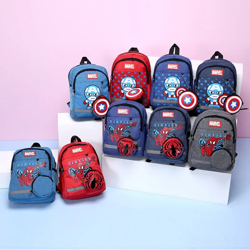 Disney-mochilas escolares ligeras para niños, mochilas escolares con patrón de Capitán América y araña para adolescentes