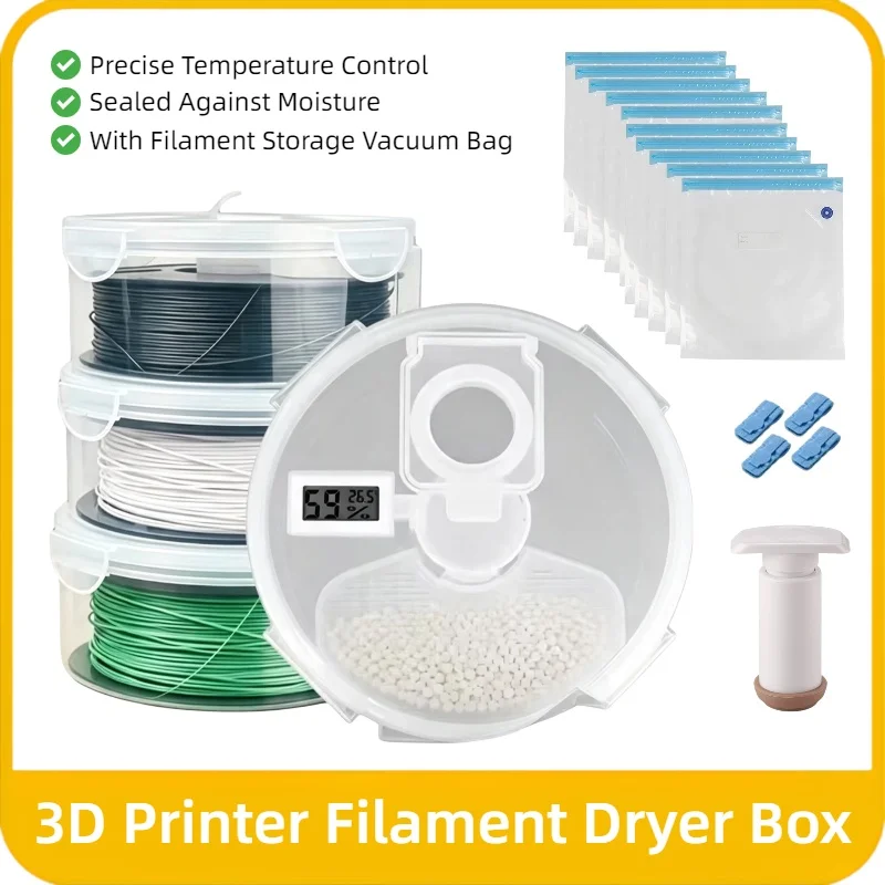 3D Filament Dry Box Sealed Moisture Isolation with Filament Storage Vacuum Bag Wall-Mounted Holder Humidity Temp Meter Storage