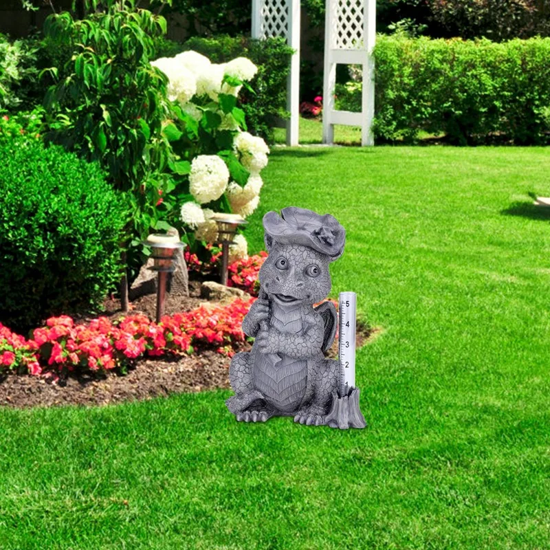 Resina dragão medidor de chuva ao ar livre estátua medidor nível água à prova dwaterproof água estátua dragão para decoração do jardim ornamento acessórios