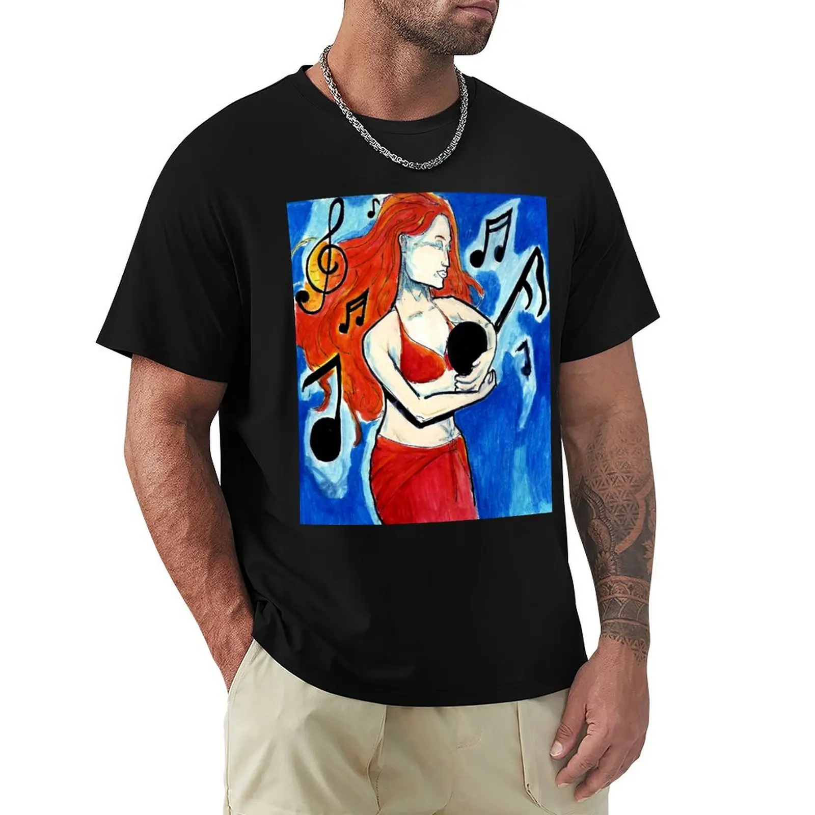 Belly Dancer Hugging Musical Note T-Shirt Work Wear Lightweight Tee