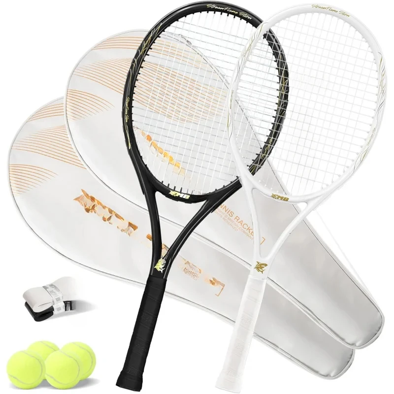 Tennis with Pre-Strung,Comfortable Handle,27'' Tennis Racquet for Beginner,Includes 4 Tennis Balls,2 Overgrips and 2 Tennis Bag