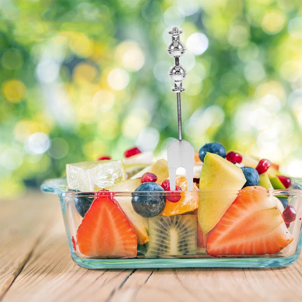

2Pcs Beadable Fruit Forks Stainless Steel Daily Dessert Snack Salad Oyster Silverware Travel Picnic Kitchenware