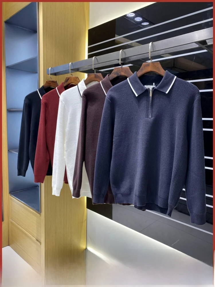 

Итальянский мужской однотонный простой вязаный свитер с воротником на молнии, модный универсальный осенне-зимний новый поступление