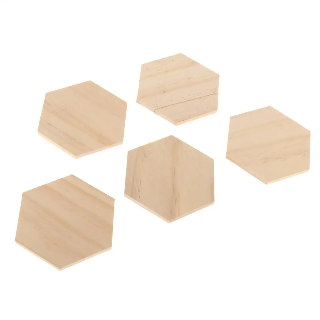 2x 5 Pieces Blank Wooden Hexagon Shapes Cut Out Wood Ornaments