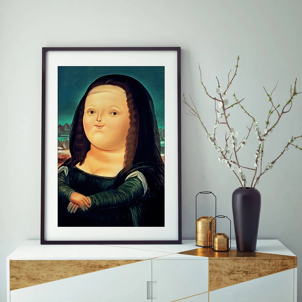 The Plump Mona Lisa  Poster Funny Wall Art Canvas Painting Print Home Room Decor Items Illustration