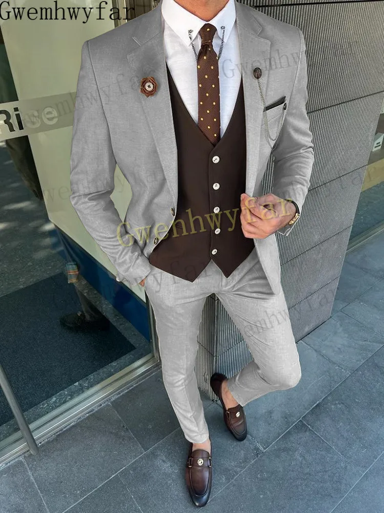 

Gwenhwyfar Groom Wedding Prom Evening Blazer Jacket+Vest+Pants Business Mens Suits Slim Fit 3 Pieces Tuxedos Terno Masculino
