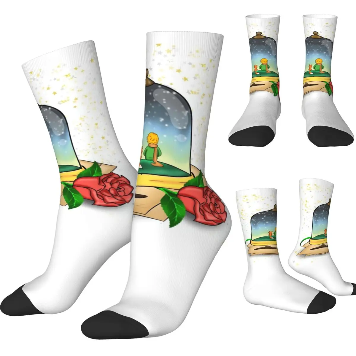 The Little Prince Socks foxes a rose Trendy Stockings Men's Comfortable Climbing Socks Winter Design Anti Skid Socks