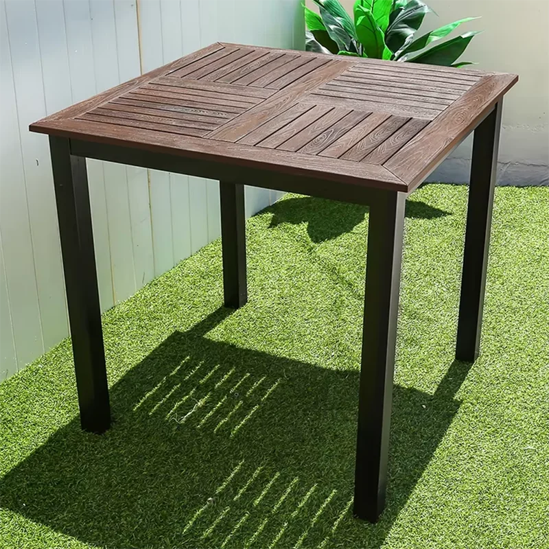 

Outdoor Wood Grain Square Table 80cm Waterproof Rectangular Brown Kitchen Dinner Table for 4 People Office Living Room Furniture