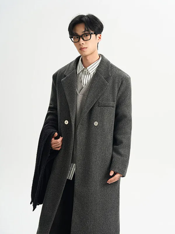 

Tangz Studio Men's oulder Padded Knee-Length Woolen Coat Youthful Vitali Sle Long Sve Single Button Closure Pure Color