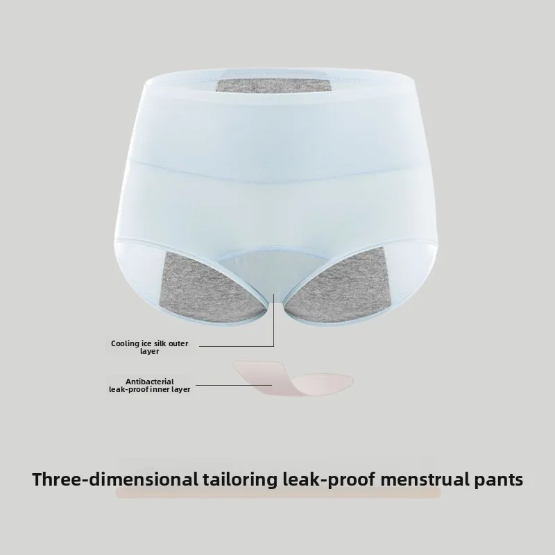 3PCS Ice Silk Period Underwear Summer Thin Wide Leak Proof Menstrual Briefs Female Special Sanitary Panties Breathable Intimate - view 3