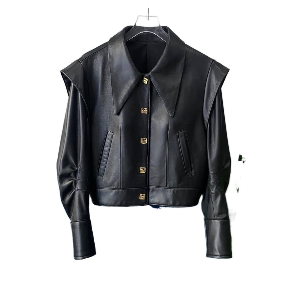 2025 novo casaco feminino faionable ort couro jaet legal sle eepskin couro real cintura-empitação tamanho ature