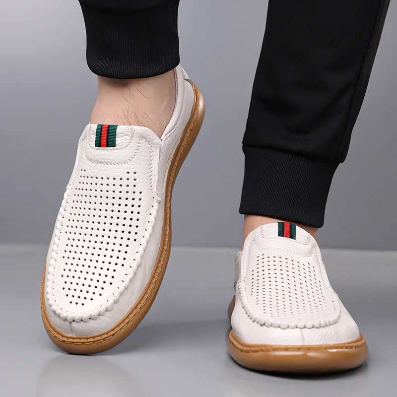 

Spring Autumn Hot Selling Men's Leather Casual Shoes Massage Sole Loafers Breathable Comfortable Park Walking Shoes for Men‘s