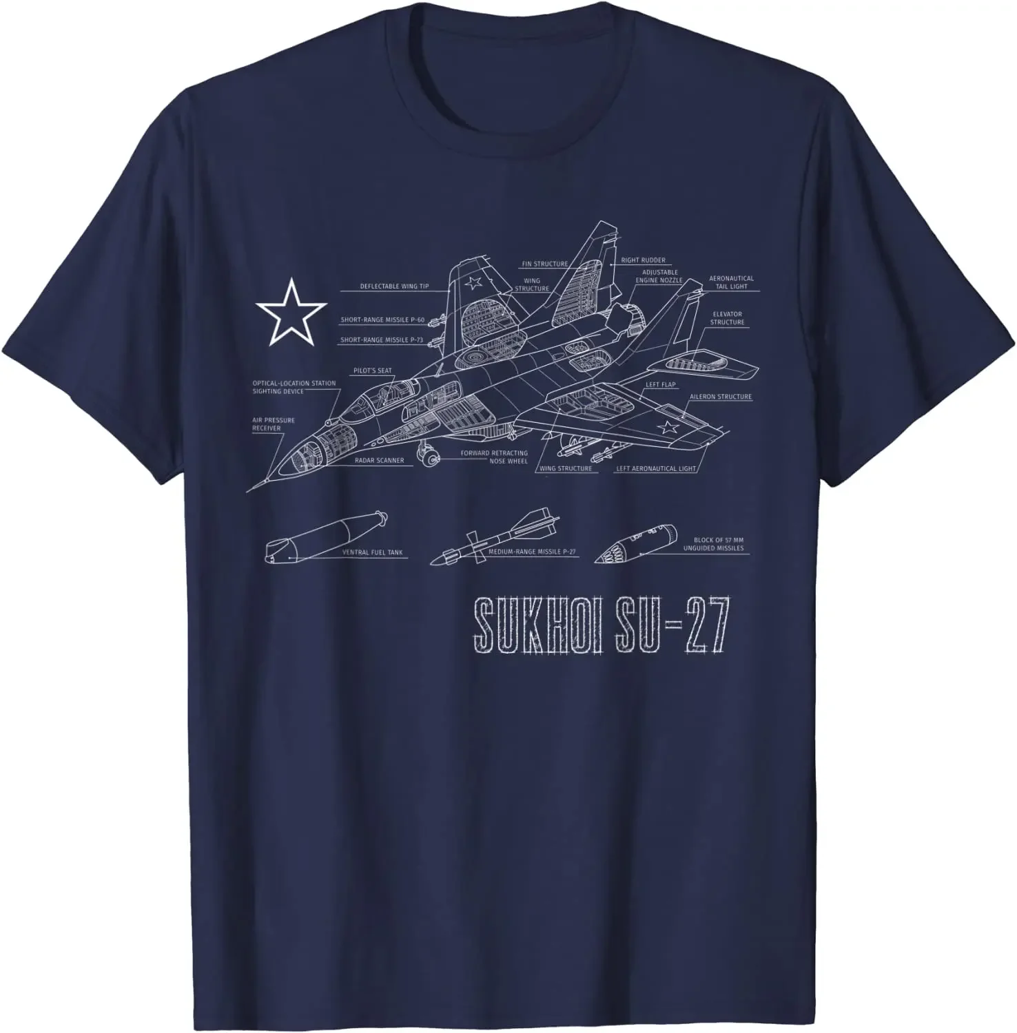Russian Cold War Sukhoi SU-27 Jet Airplane Blueprint T-Shirt Short Sleeve Casual 100% Cotton O-Neck Summer Men TShirt image 2
