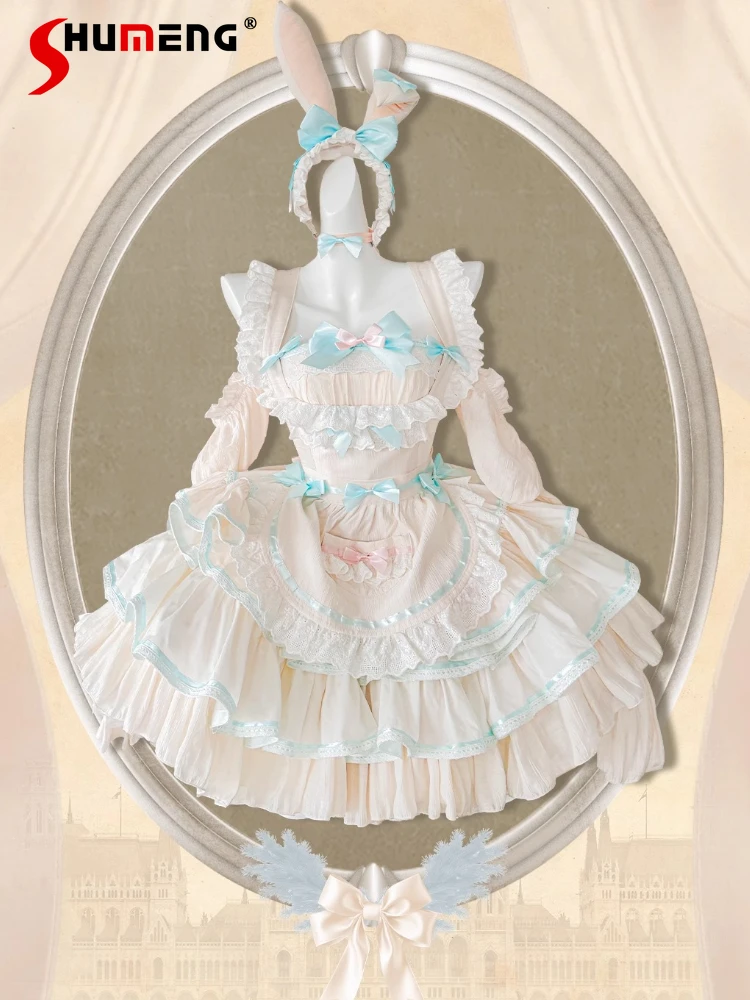 

Elegant Sweet Kawaii Princess Birthday Party Dresses Sets 3D Bow Sleeveless Off-Shoulder High Waist Fluffy Cake Mini Dress Women