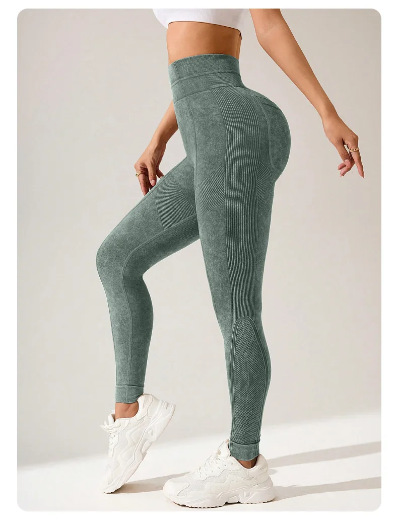 Damen Schnelltrocknende Yoga-Leggings mit Taschen, Hoher Taille, Po-Lifting-Effekt, Strukturierte Hüftformende Lauf- und Fitness-Sporthose – Detail 17