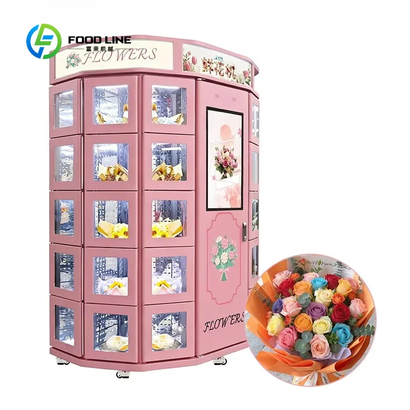 Custom Made Custom Touch Screen Floral Bouquet Vending Machine with Compressor Cooling for Outdoor Use