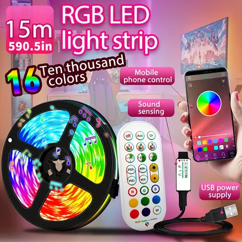 1-30M USB LED 스트립 조명 APP 제어 색상 변경 5050 RGB Led 조명 유연한 램프 테이프 룸 장식 TV 백라이트 다이오드