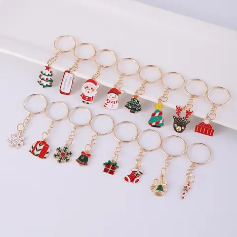 16Pcs/Set Multi-style Christmas Gifts Key Ring Alloy Ornament purse   Bag Christmas keychain for Christmas Party Gift