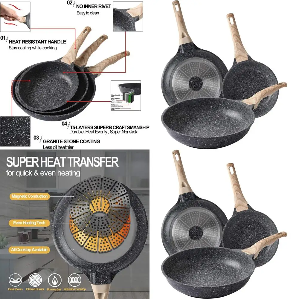 

3-Piece Nonstick Granite Omelette Pan Set, 8/9.5/11 Inch, PFOA-Free Cookware