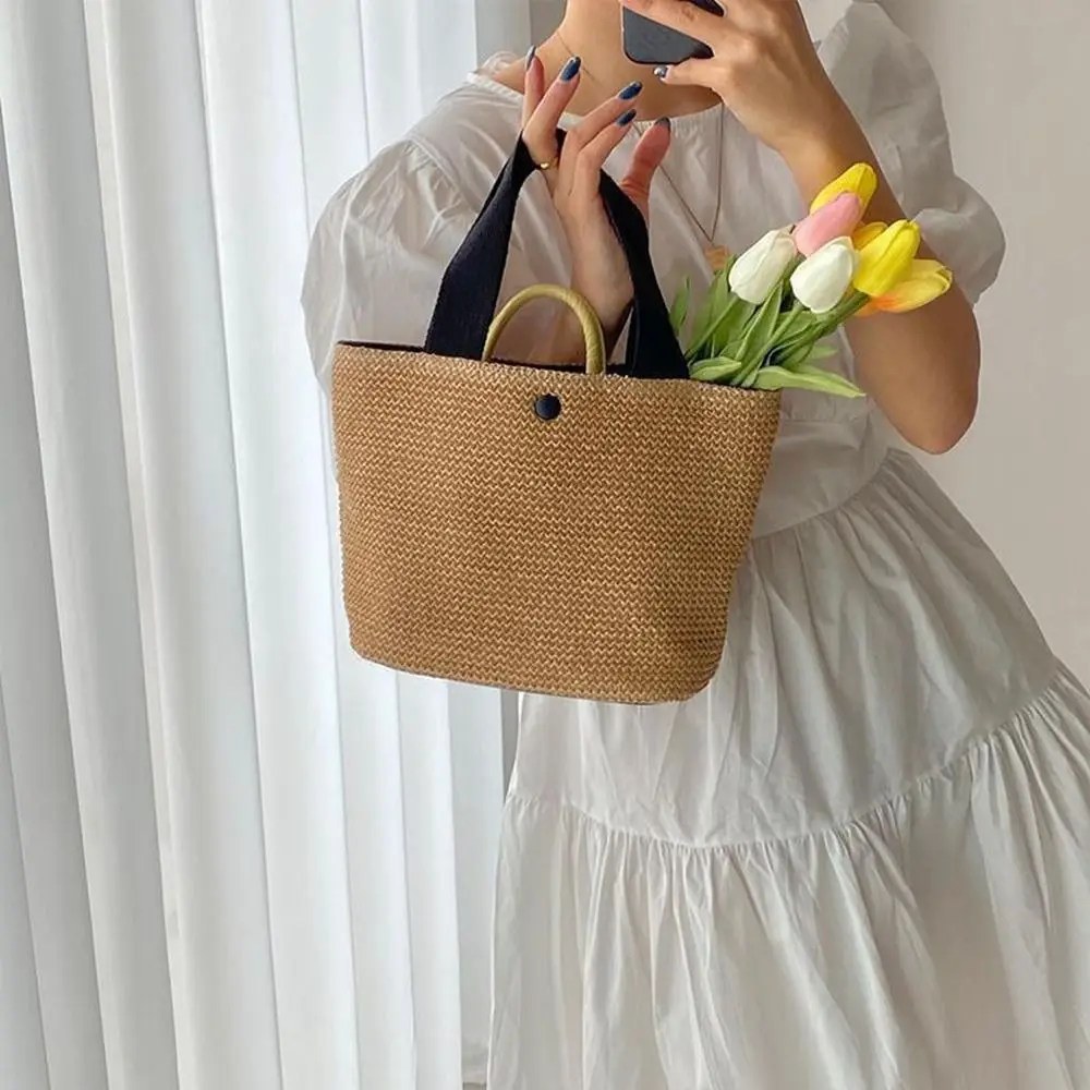 Casual Large Capacity Straw Bag Fashion Simple Rattan Handbag Grass Weave Tote Bag Beach 2